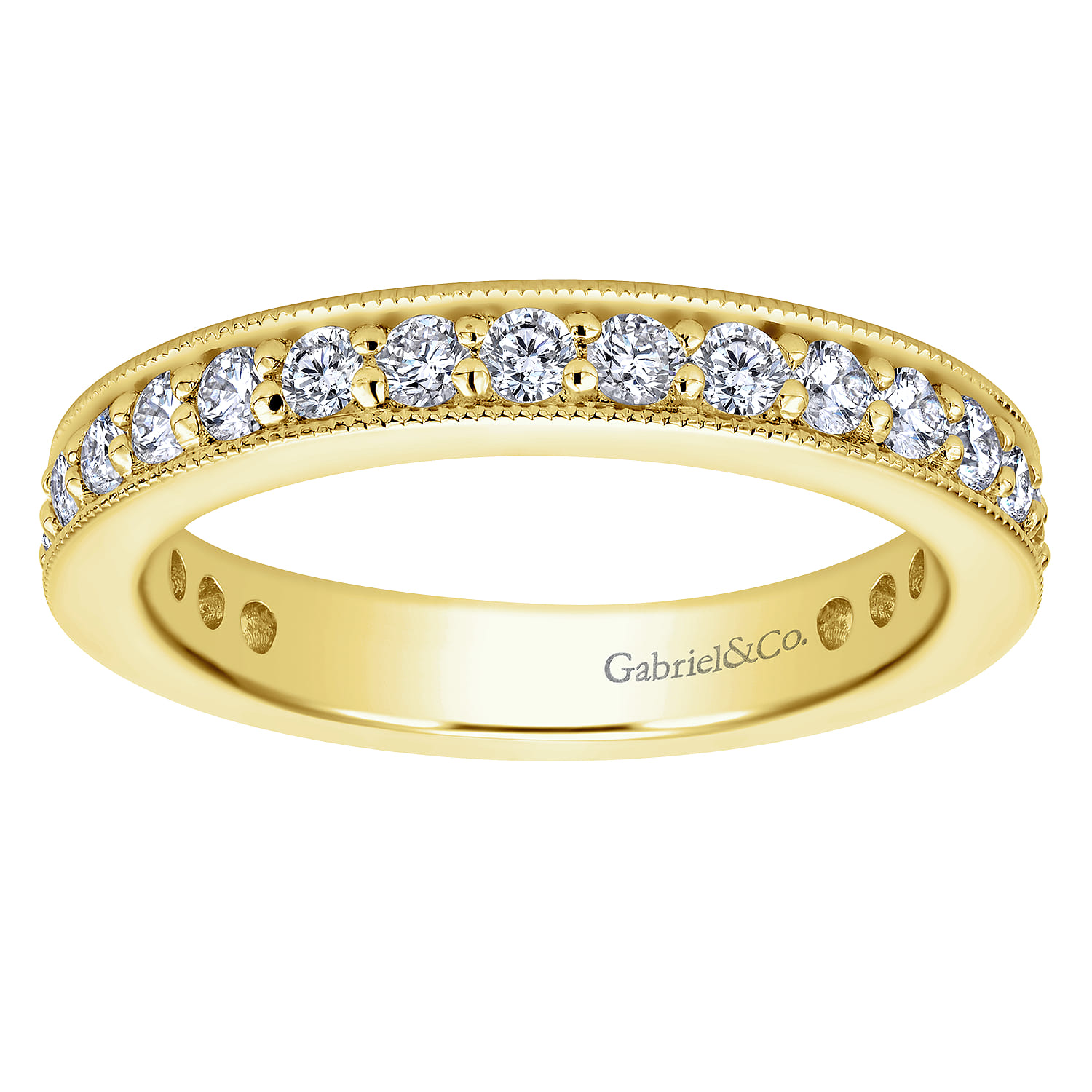 Eternity Band Wedding Ring in 14k Yellow Gold with Round Natural Diamond at Gabriel & Co. - Shot 4