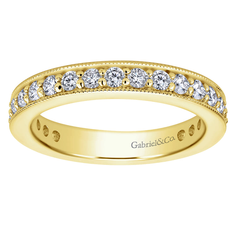 Eternity Band Wedding Ring in 14k Yellow Gold with Round Natural Diamond at Gabriel & Co. - Shot 4