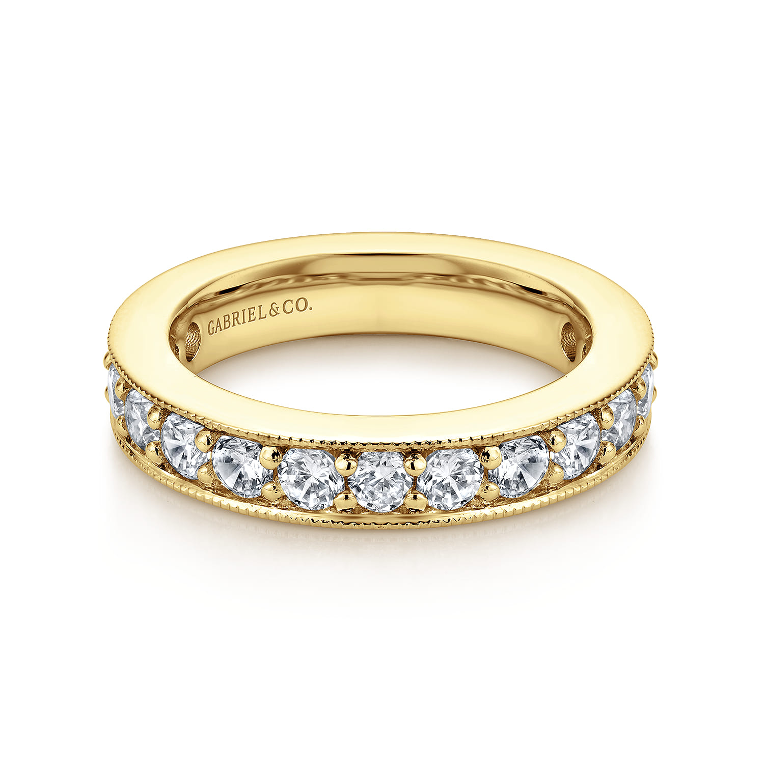 Eternity Band Wedding Ring in 14k Yellow Gold with Round Natural Diamond at Gabriel & Co. - Shot 1