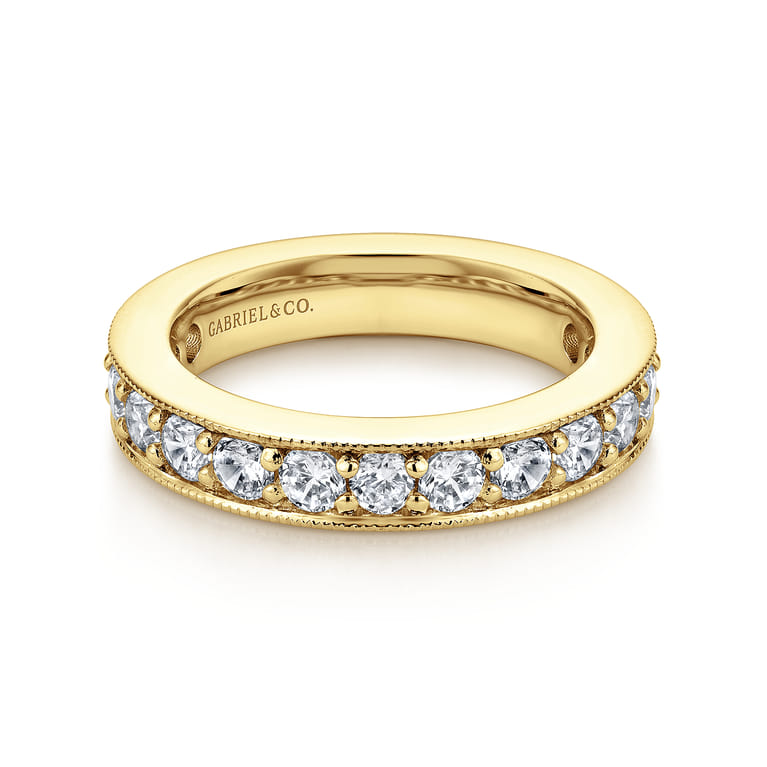 Eternity Band Wedding Ring in 14k Yellow Gold with Round Natural Diamond at Gabriel & Co. - Shot 1