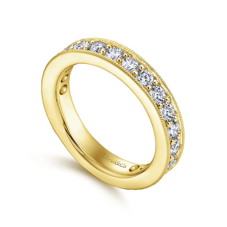 Eternity Band Wedding Ring in 14k Yellow Gold with Round Natural Diamond at Gabriel & Co. - Shot 3