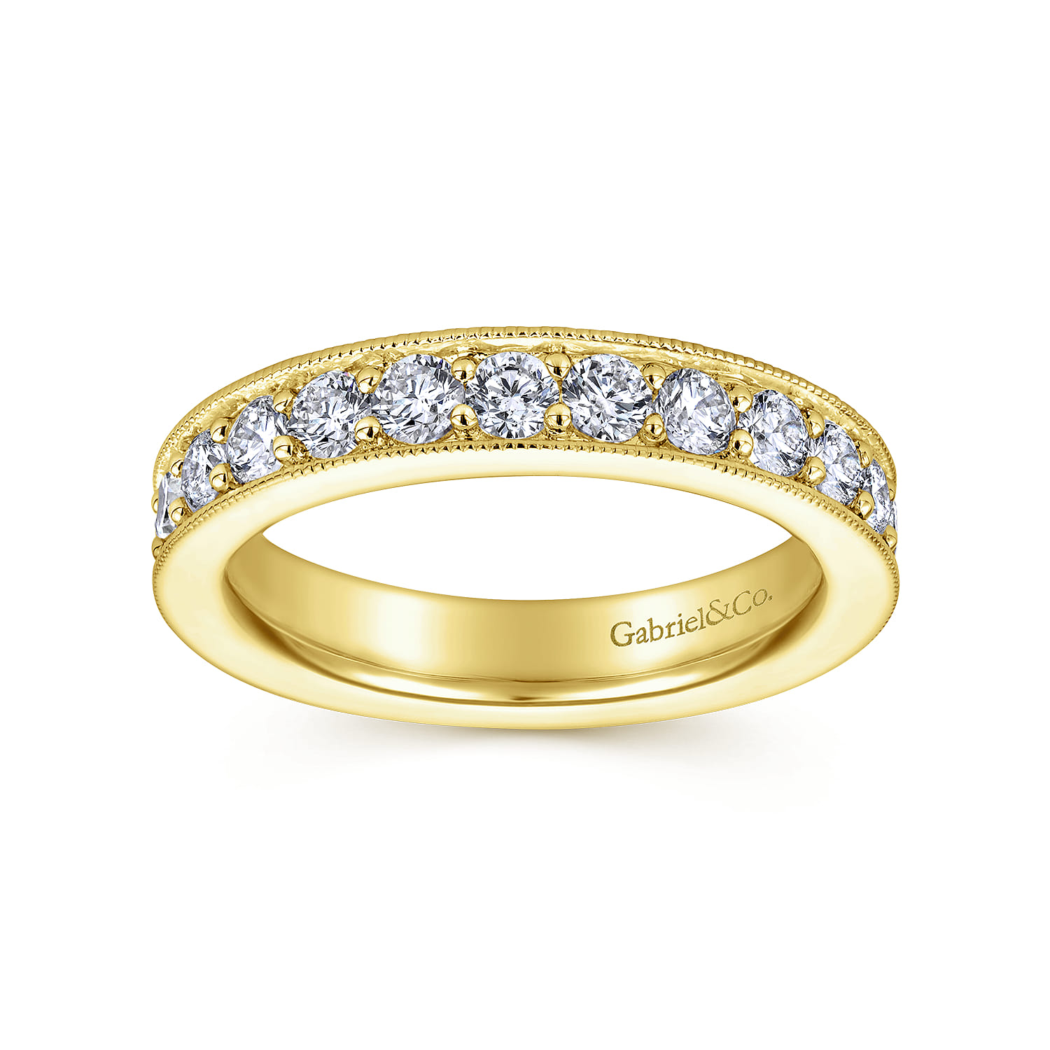 Eternity Band Wedding Ring in 14k Yellow Gold with Round Natural Diamond at Gabriel & Co. - Shot 4