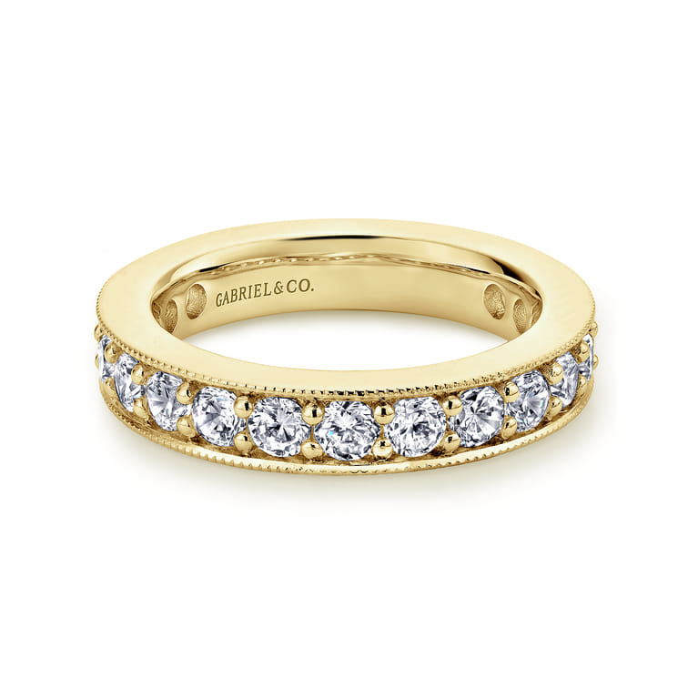 Eternity Band Wedding Ring in 14k Yellow Gold with Round Natural Diamond at Gabriel & Co. - Shot 1