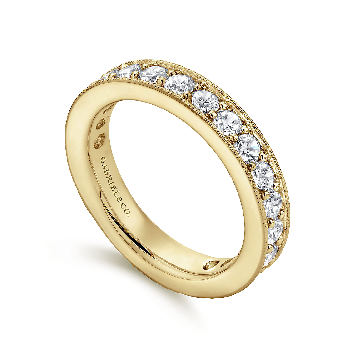 Eternity Band Wedding Ring in 14k Yellow Gold with Round Natural Diamond at Gabriel & Co. - Shot 3