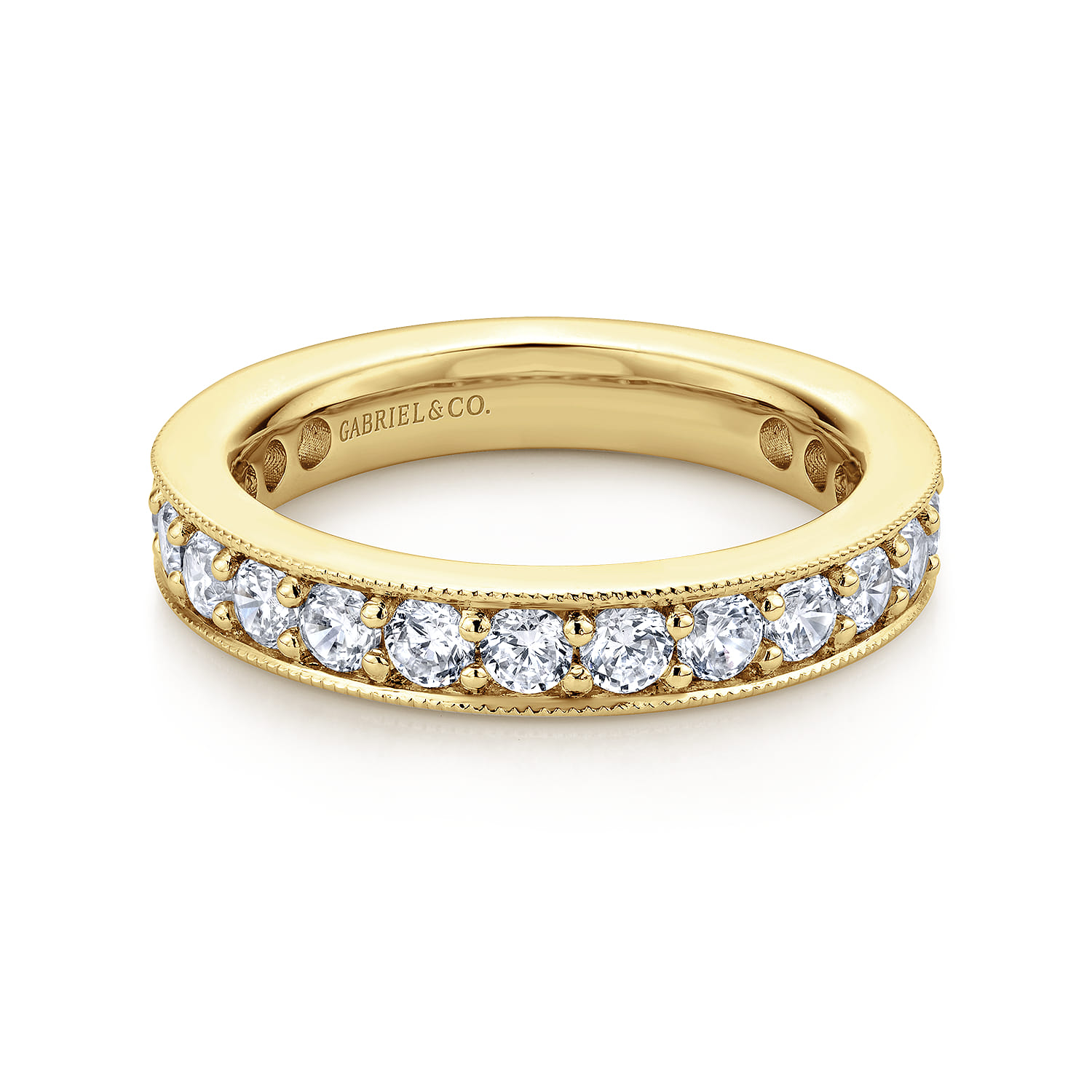 Eternity Band Wedding Ring in 14k Yellow Gold with Round Natural Diamond at Gabriel & Co. - Shot 1