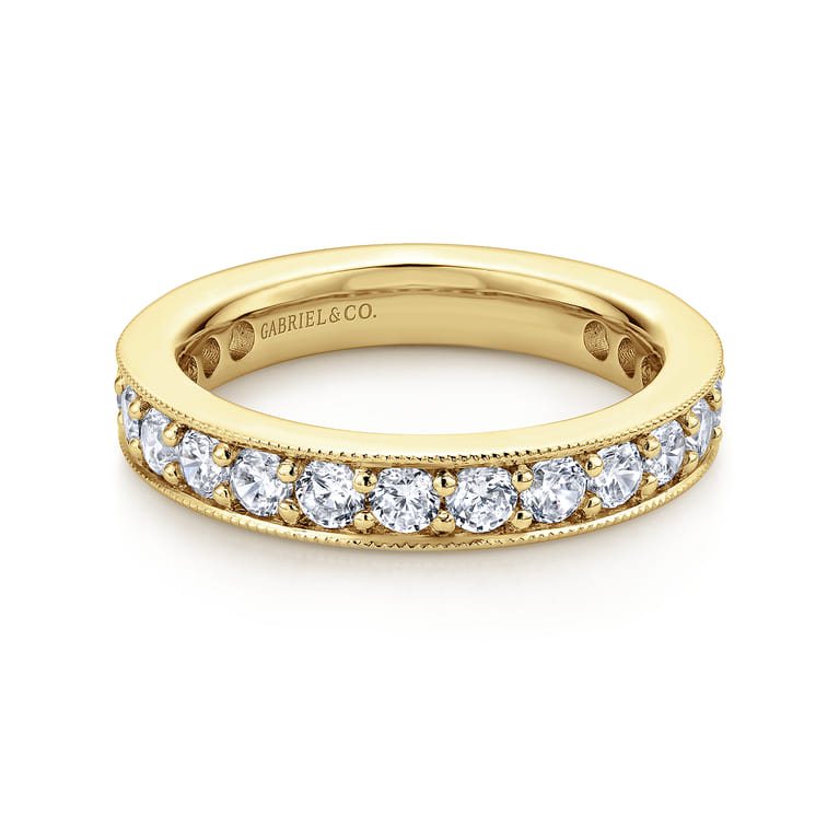 Eternity Band Wedding Ring in 14k Yellow Gold with Round Natural Diamond at Gabriel & Co. - Shot 1