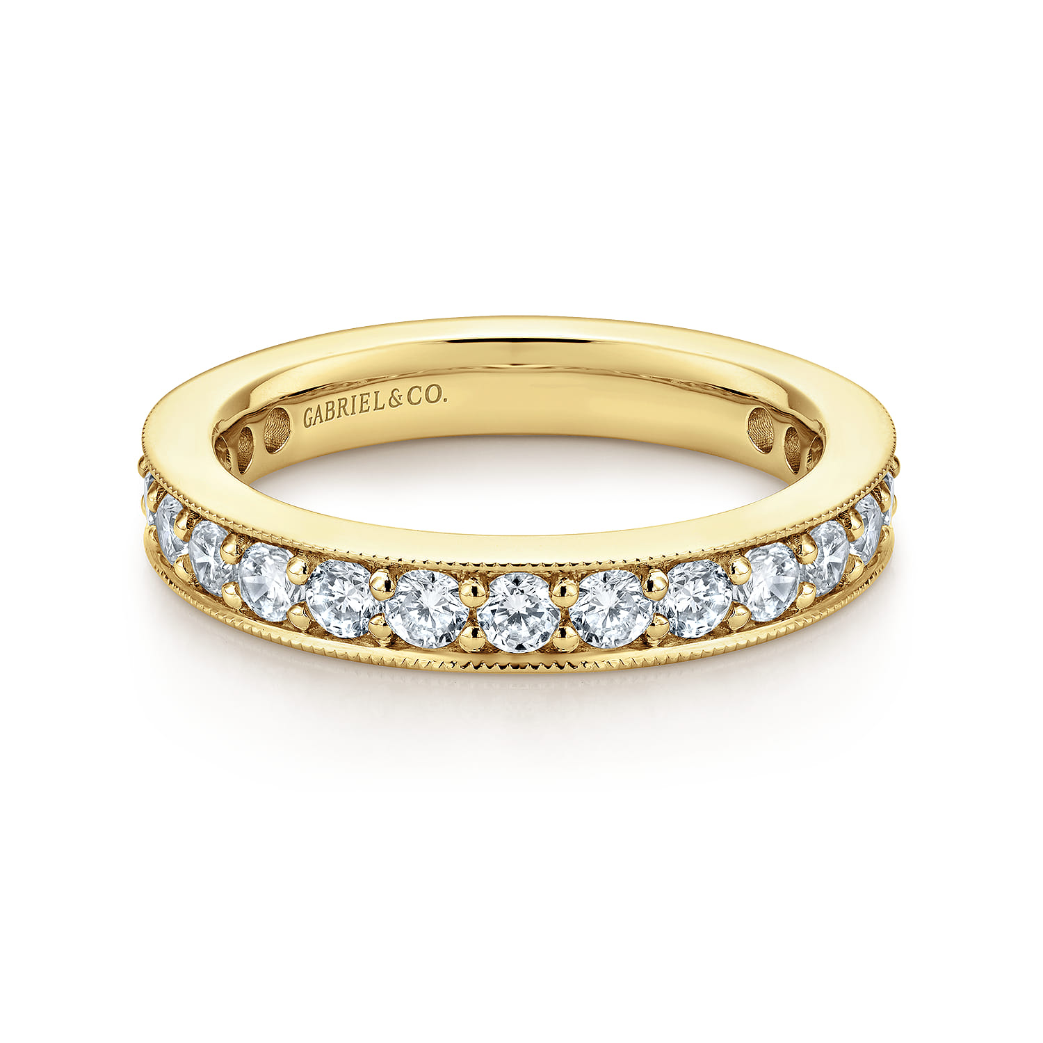 Eternity Band Wedding Ring in 14k Yellow Gold with Round Natural Diamond at Gabriel & Co. - Shot 1
