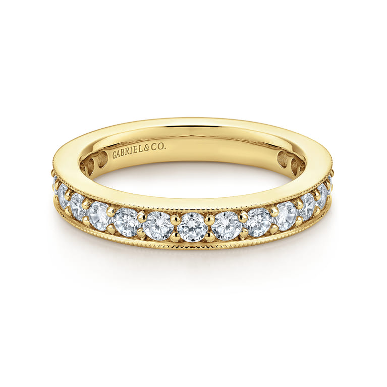 Eternity Band Wedding Ring in 14k Yellow Gold with Round Natural Diamond at Gabriel & Co. - Shot 1