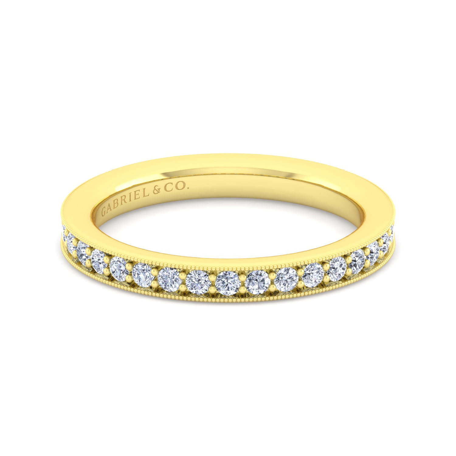 Straight Wedding Ring in 14k Yellow Gold with Round Natural Diamond at Gabriel & Co. - Shot 1