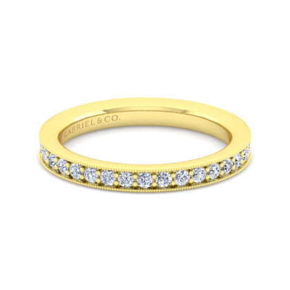 Calabria - 14K Yellow Gold Diamond Prong Channel Diamond Anniversary Band with Milgrain