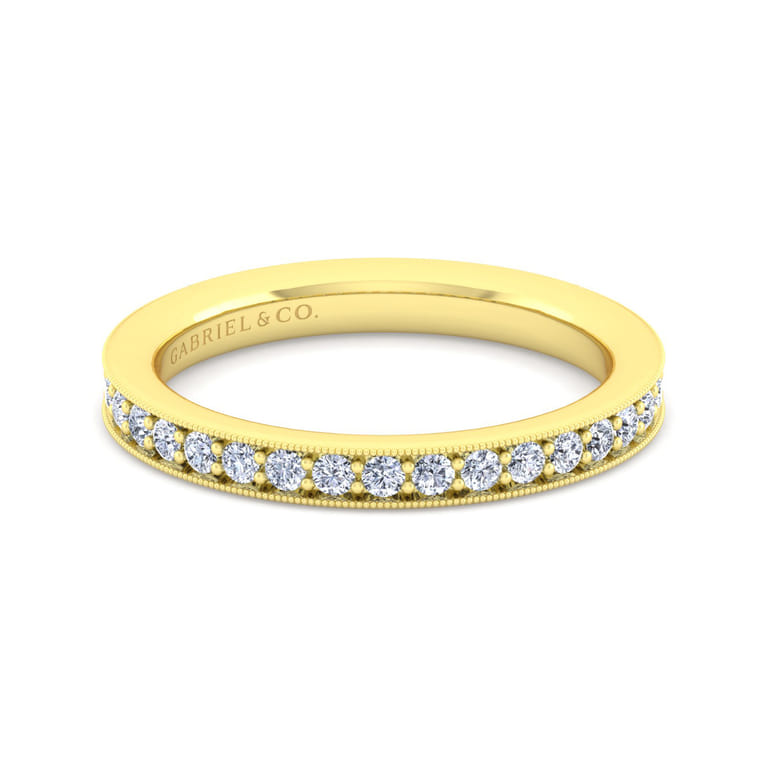 Straight Wedding Ring in 14k Yellow Gold with Round Natural Diamond at Gabriel & Co. - Shot 1