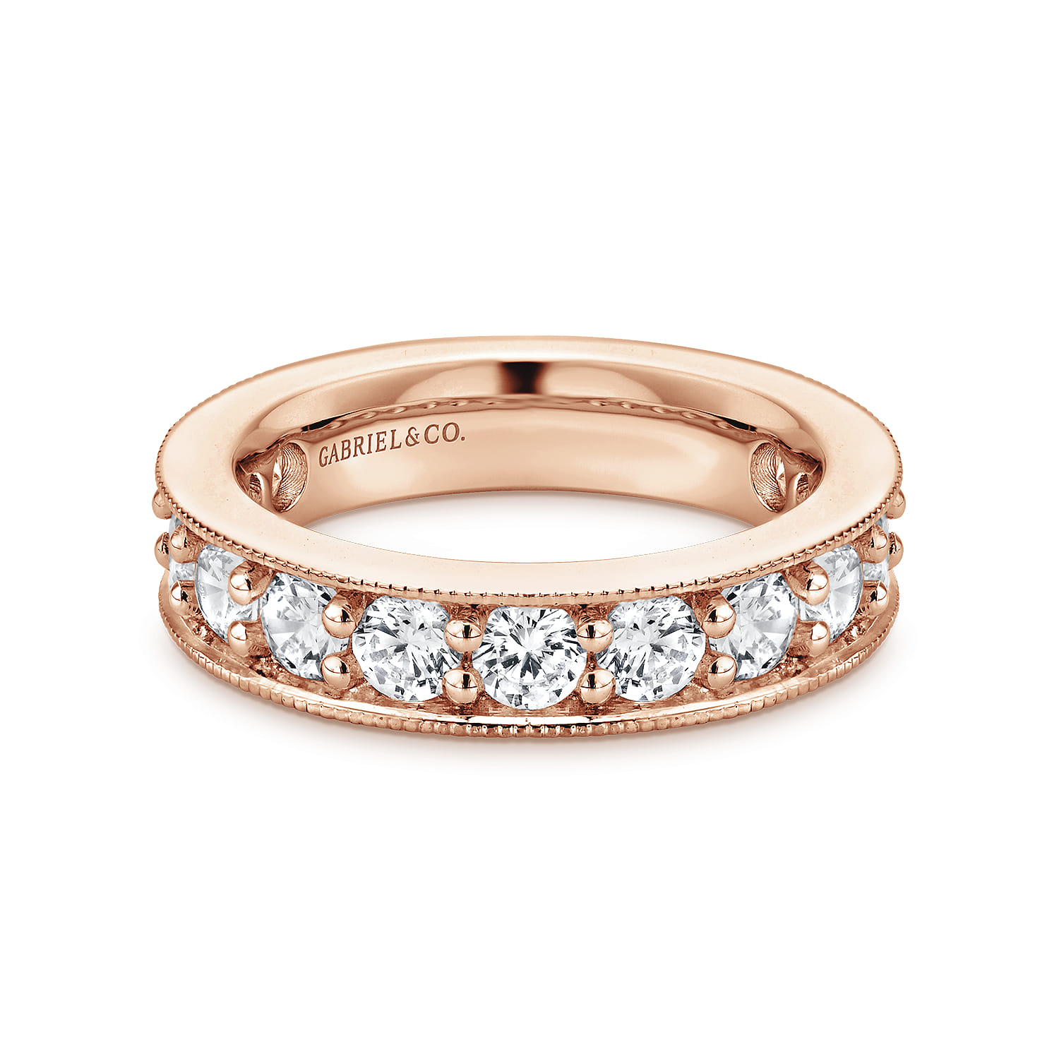 Eternity Band Wedding Ring in 14k Rose Gold with Round Natural Diamond at Gabriel & Co. - Shot 1