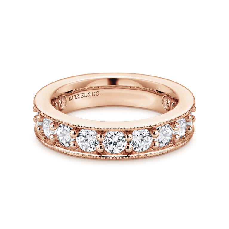 Eternity Band Wedding Ring in 14k Rose Gold with Round Natural Diamond at Gabriel & Co. - Shot 1