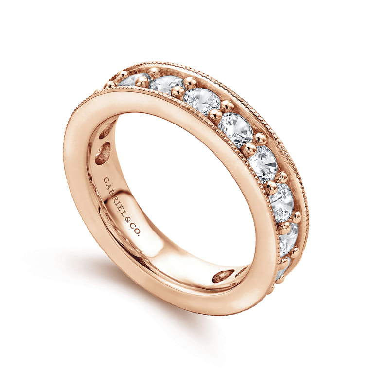 Eternity Band Wedding Ring in 14k Rose Gold with Round Natural Diamond at Gabriel & Co. - Shot 3