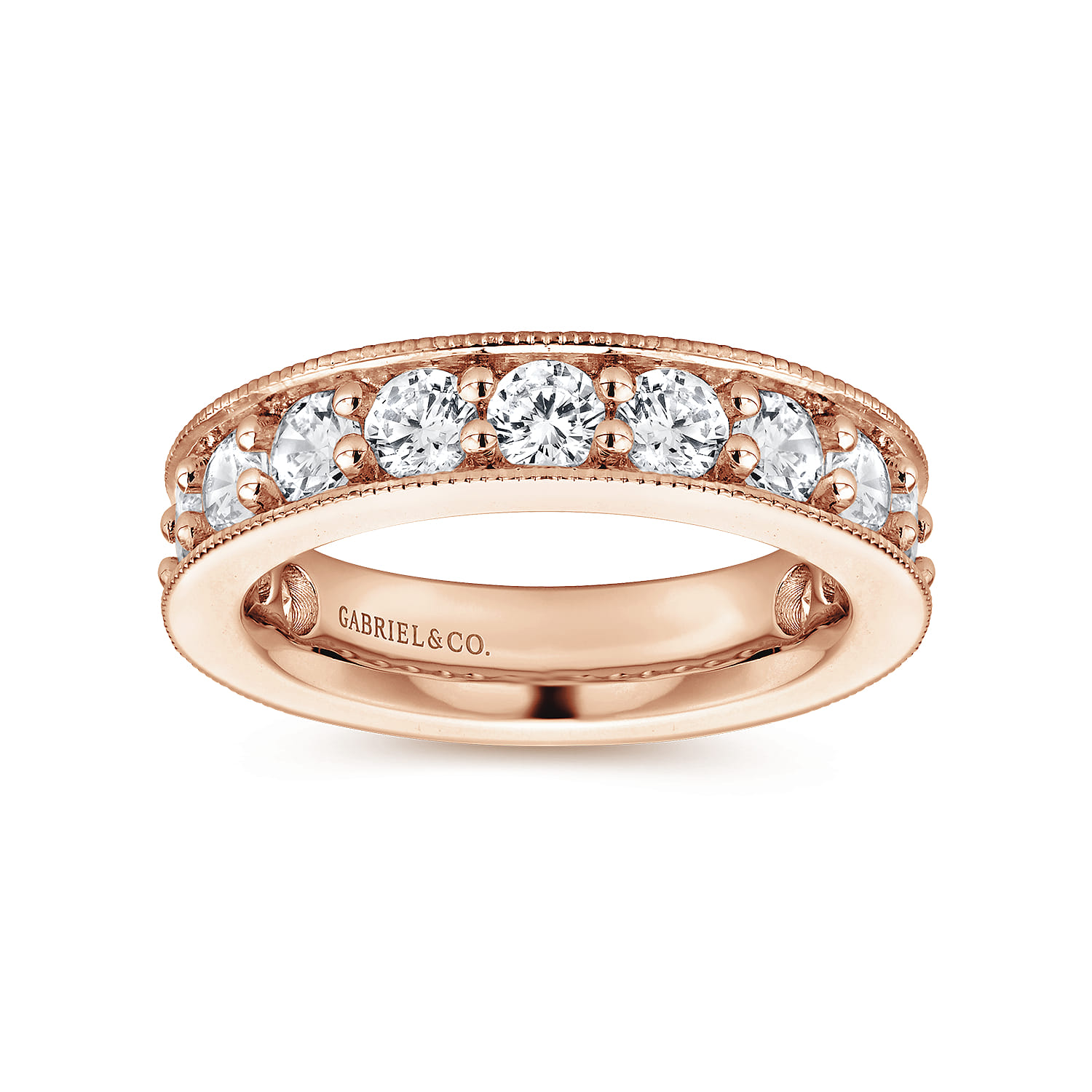 Eternity Band Wedding Ring in 14k Rose Gold with Round Natural Diamond at Gabriel & Co. - Shot 4
