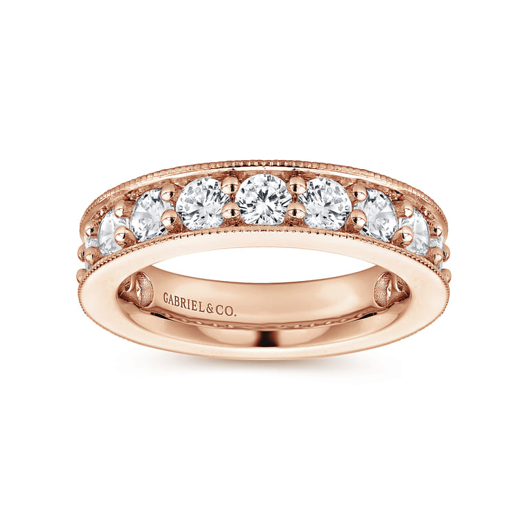 Eternity Band Wedding Ring in 14k Rose Gold with Round Natural Diamond at Gabriel & Co. - Shot 4