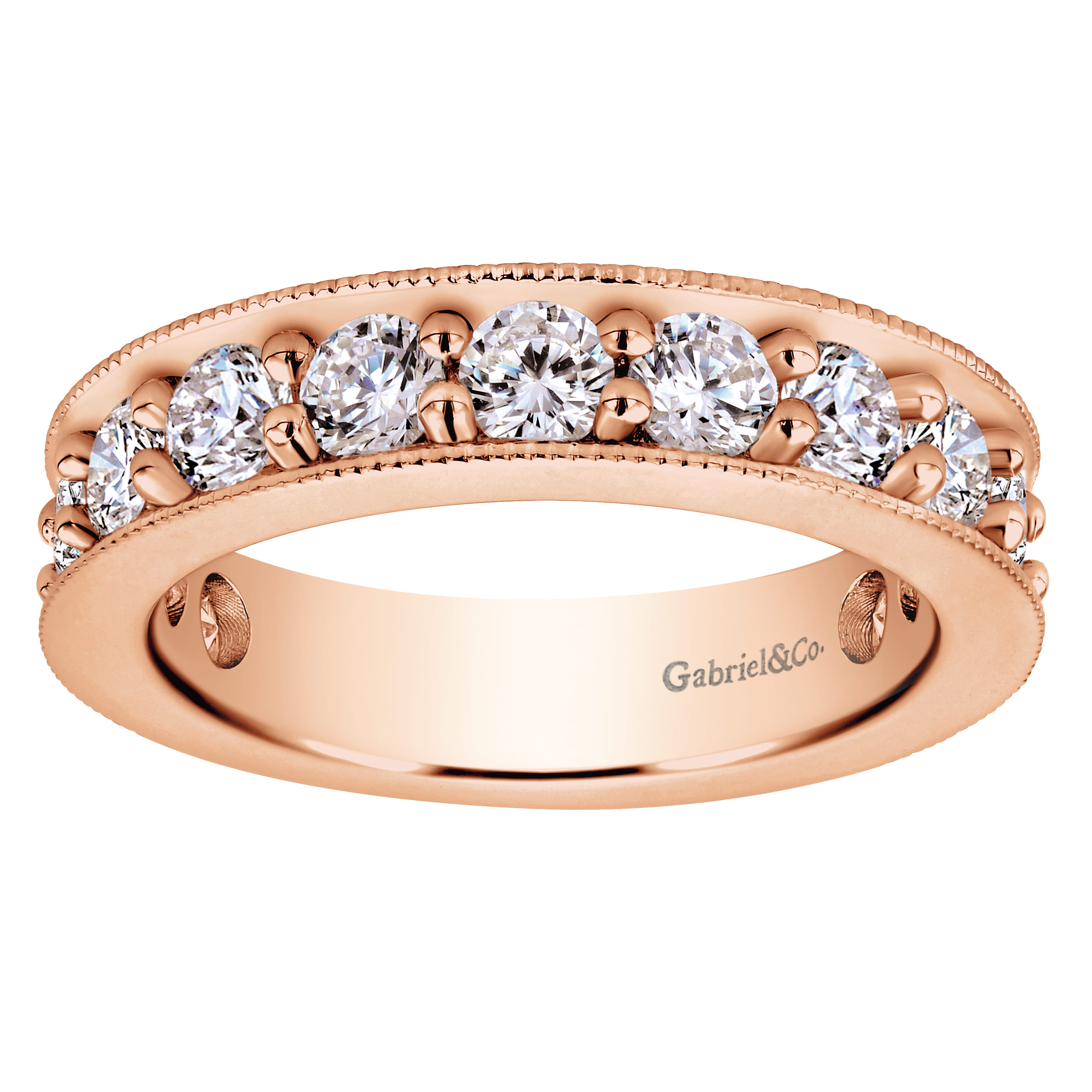 Eternity Band Wedding Ring in 14k Rose Gold with Round Natural Diamond at Gabriel & Co. - Shot 5