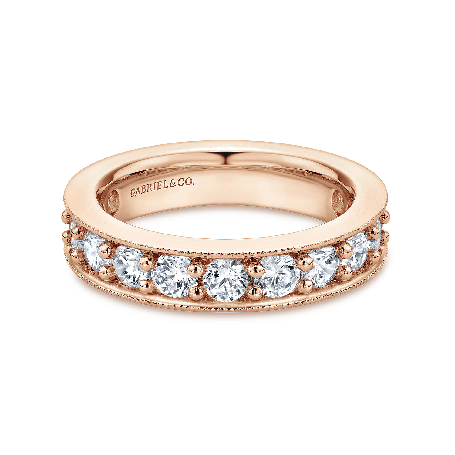 Eternity Band Wedding Ring in 14k Rose Gold with Round Natural Diamond at Gabriel & Co. - Shot 1