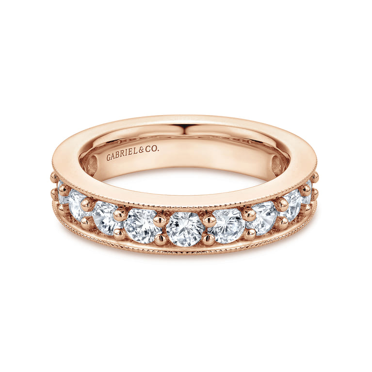 Eternity Band Wedding Ring in 14k Rose Gold with Round Natural Diamond at Gabriel & Co. - Shot 1