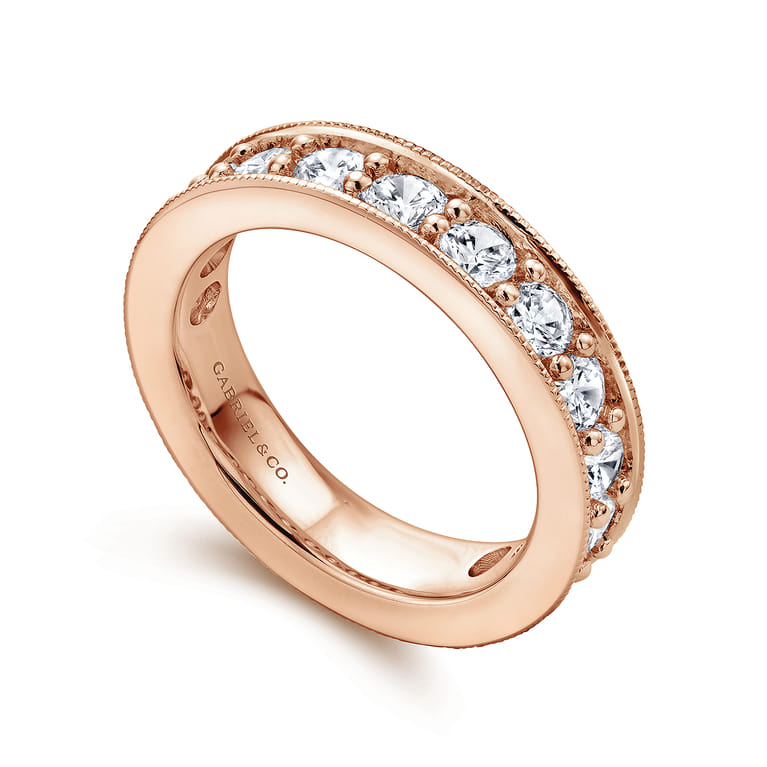 Eternity Band Wedding Ring in 14k Rose Gold with Round Natural Diamond at Gabriel & Co. - Shot 3