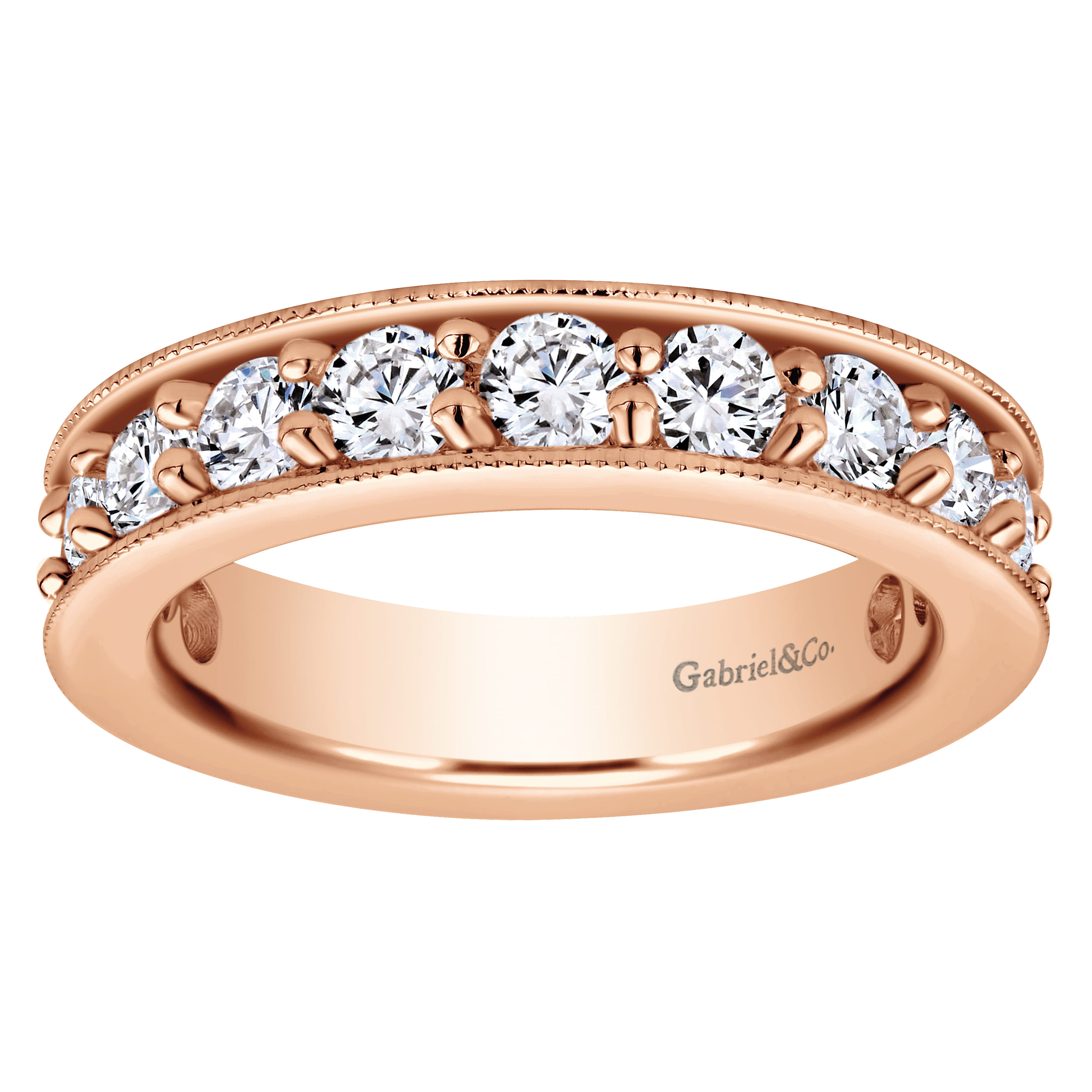 Eternity Band Wedding Ring in 14k Rose Gold with Round Natural Diamond at Gabriel & Co. - Shot 5