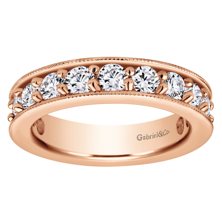 Eternity Band Wedding Ring in 14k Rose Gold with Round Natural Diamond at Gabriel & Co. - Shot 5