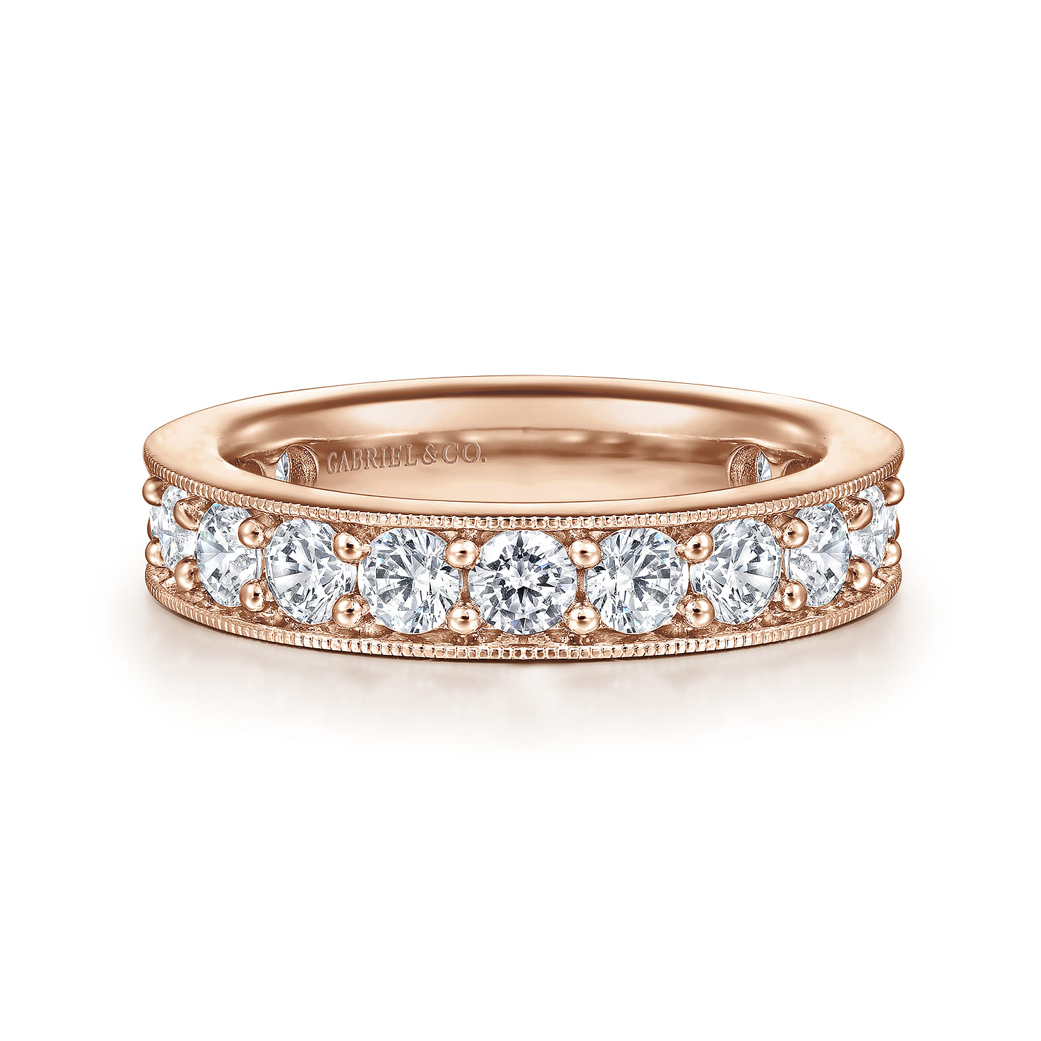 Eternity Band Wedding Ring in 14k Rose Gold with Round Natural Diamond at Gabriel & Co. - Shot 1