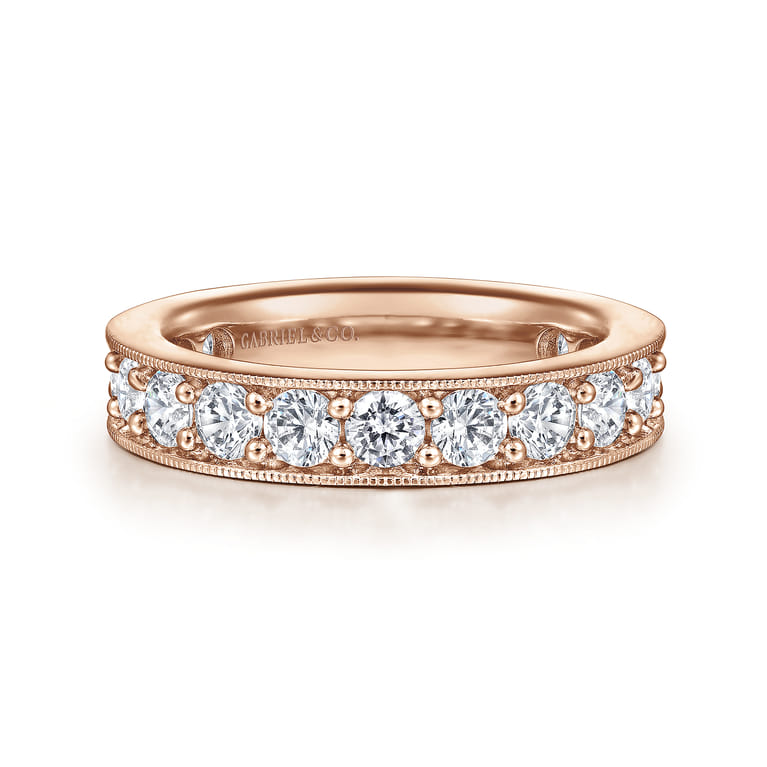 Eternity Band Wedding Ring in 14k Rose Gold with Round Natural Diamond at Gabriel & Co. - Shot 1