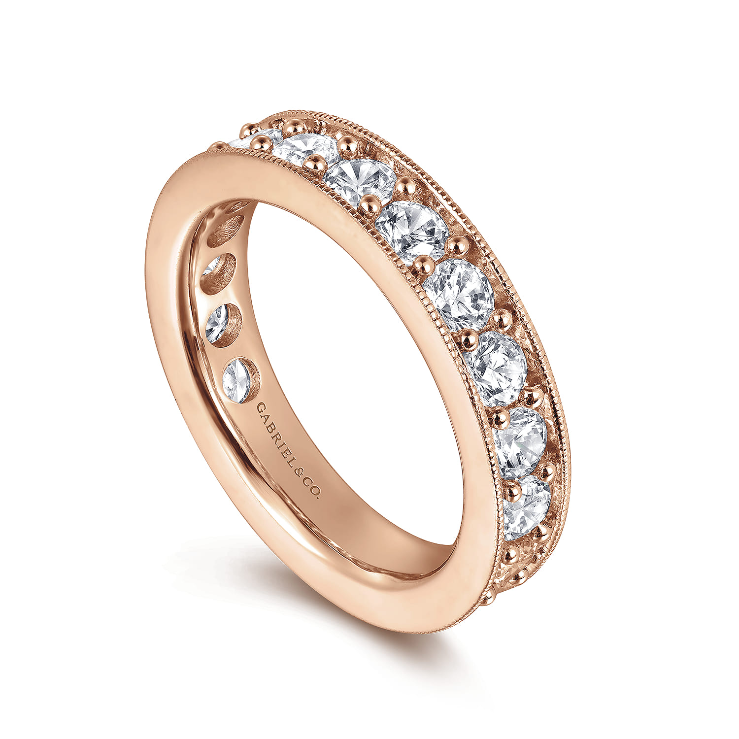 Eternity Band Wedding Ring in 14k Rose Gold with Round Natural Diamond at Gabriel & Co. - Shot 3
