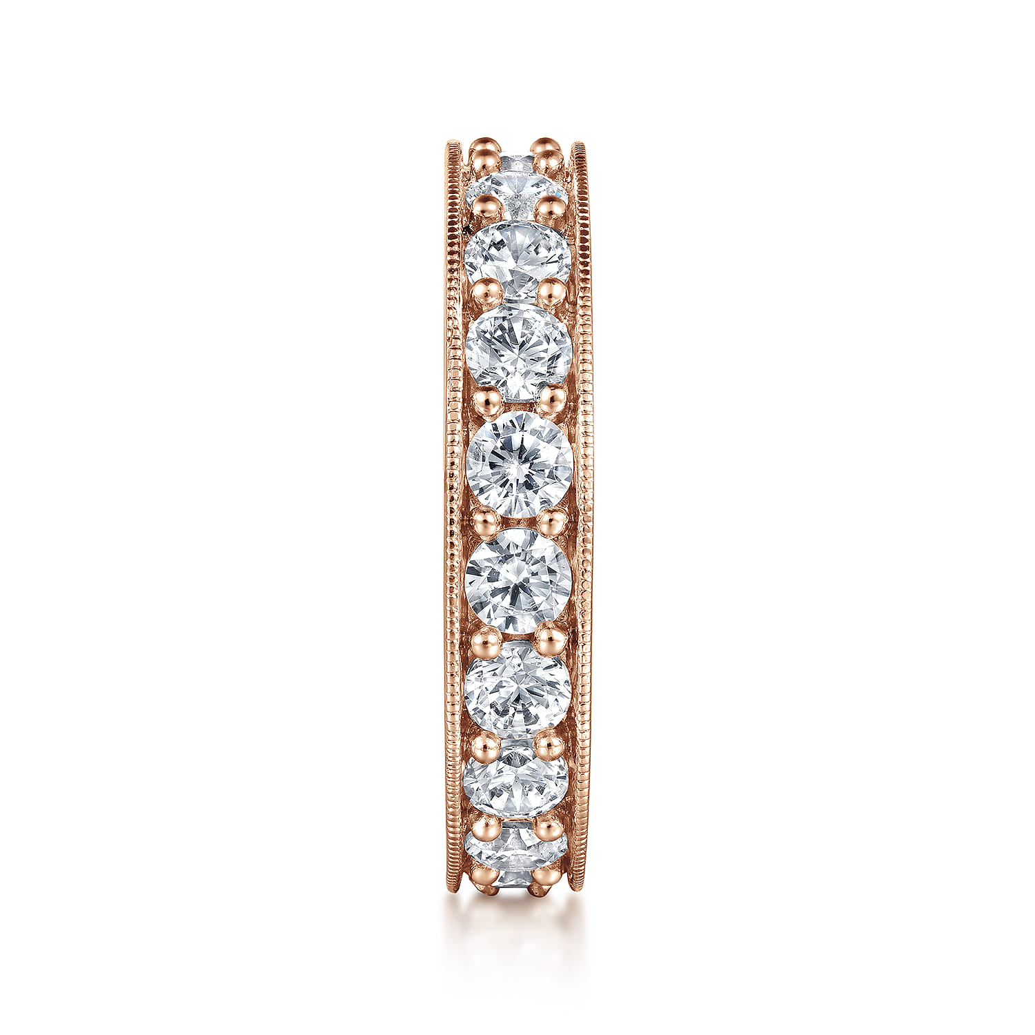 Eternity Band Wedding Ring in 14k Rose Gold with Round Natural Diamond at Gabriel & Co. - Shot 4