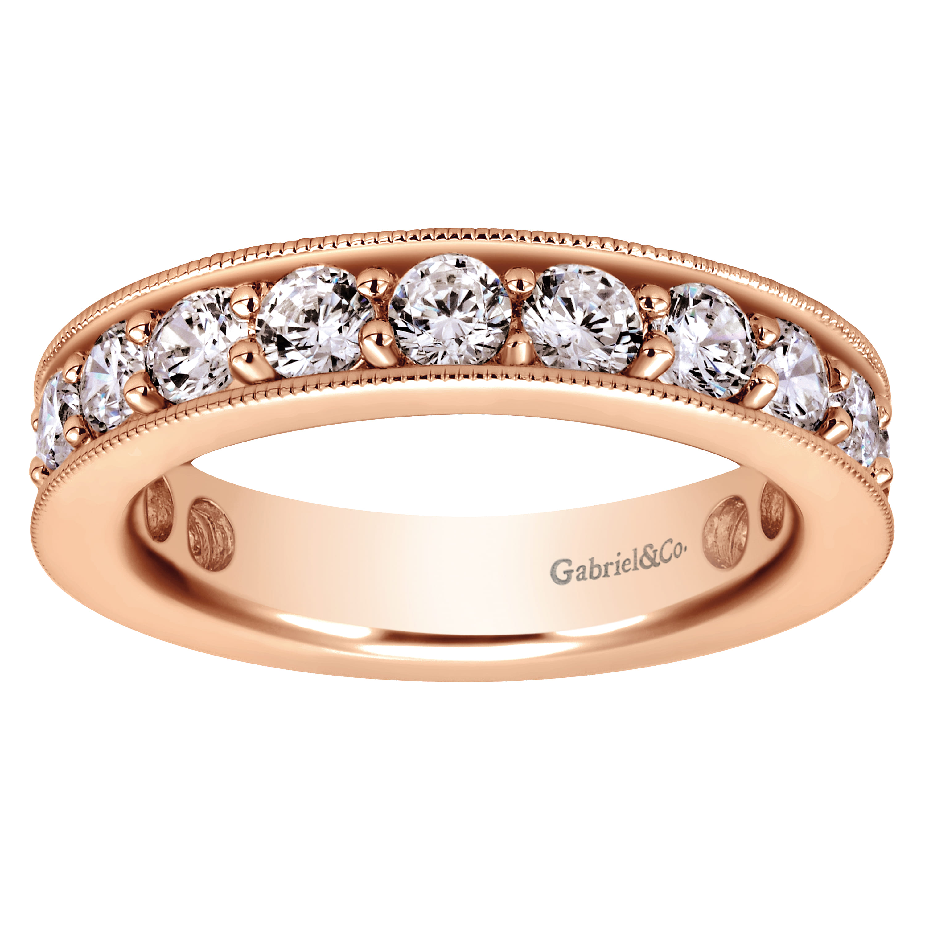 Eternity Band Wedding Ring in 14k Rose Gold with Round Natural Diamond at Gabriel & Co. - Shot 5