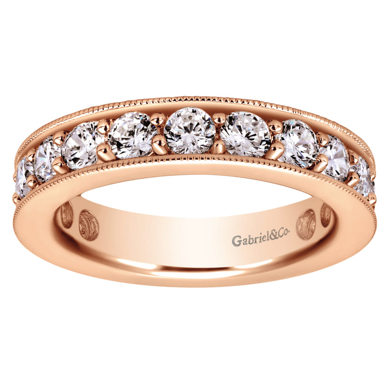 Eternity Band Wedding Ring in 14k Rose Gold with Round Natural Diamond at Gabriel & Co. - Shot 5