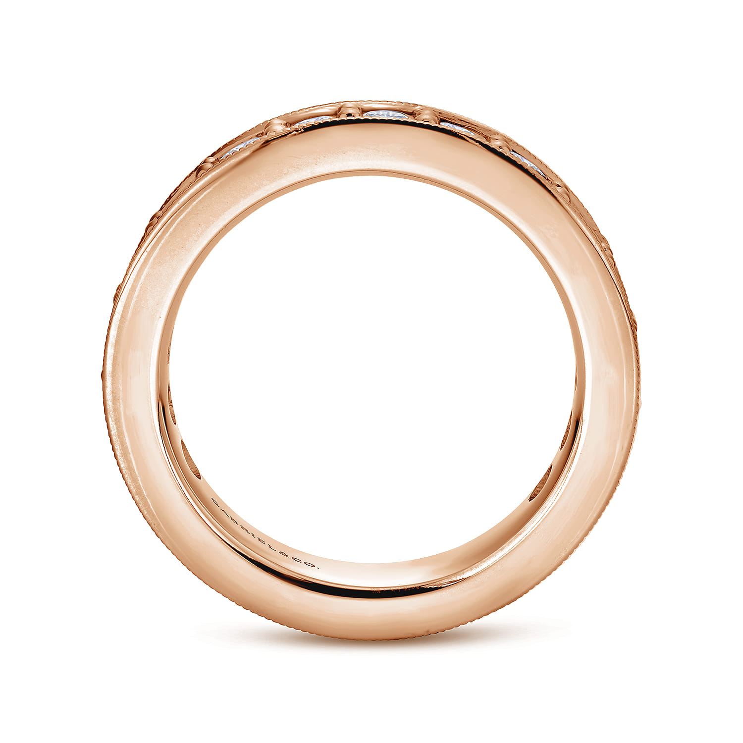 Eternity Band Wedding Ring in 14k Rose Gold with Round Natural Diamond at Gabriel & Co. - Shot 2