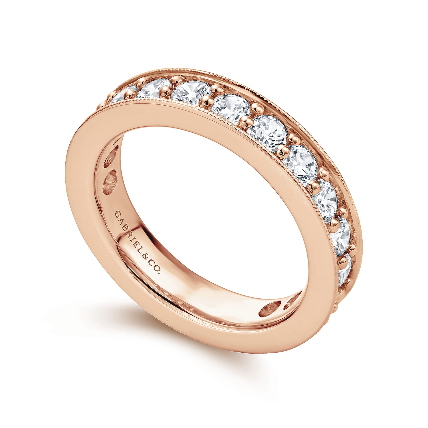 Eternity Band Wedding Ring in 14k Rose Gold with Round Natural Diamond at Gabriel & Co. - Shot 3