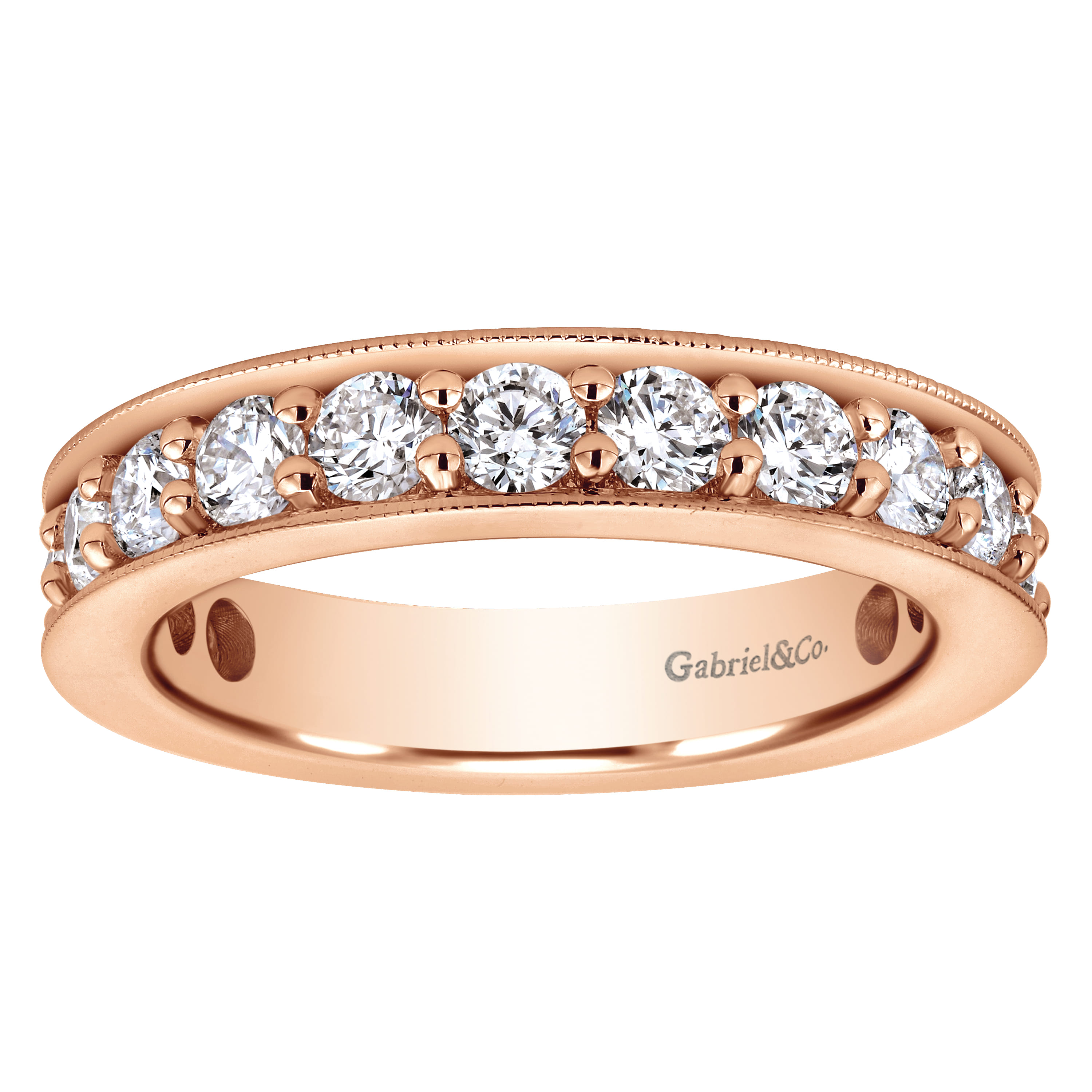 Eternity Band Wedding Ring in 14k Rose Gold with Round Natural Diamond at Gabriel & Co. - Shot 5