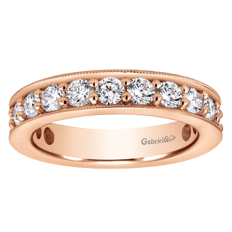 Eternity Band Wedding Ring in 14k Rose Gold with Round Natural Diamond at Gabriel & Co. - Shot 5