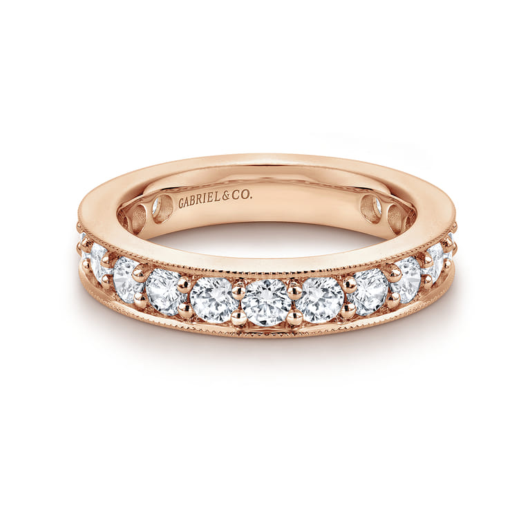 Eternity Band Wedding Ring in 14k Rose Gold with Round Natural Diamond at Gabriel & Co. - Shot 1