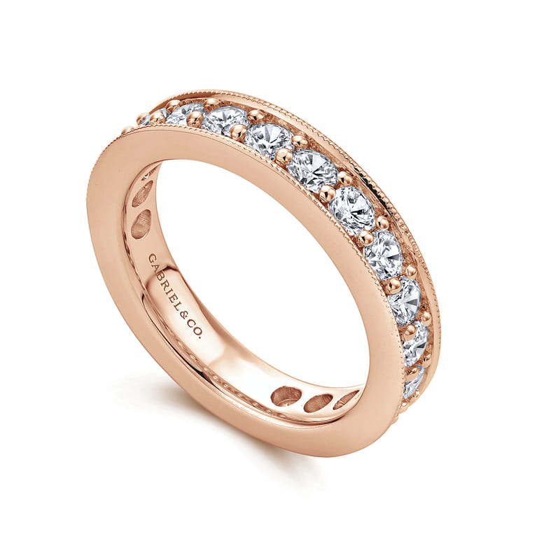 Eternity Band Wedding Ring in 14k Rose Gold with Round Natural Diamond at Gabriel & Co. - Shot 3