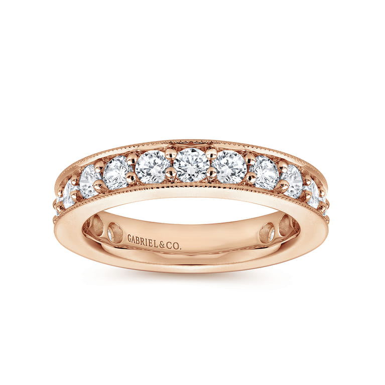 Eternity Band Wedding Ring in 14k Rose Gold with Round Natural Diamond at Gabriel & Co. - Shot 4