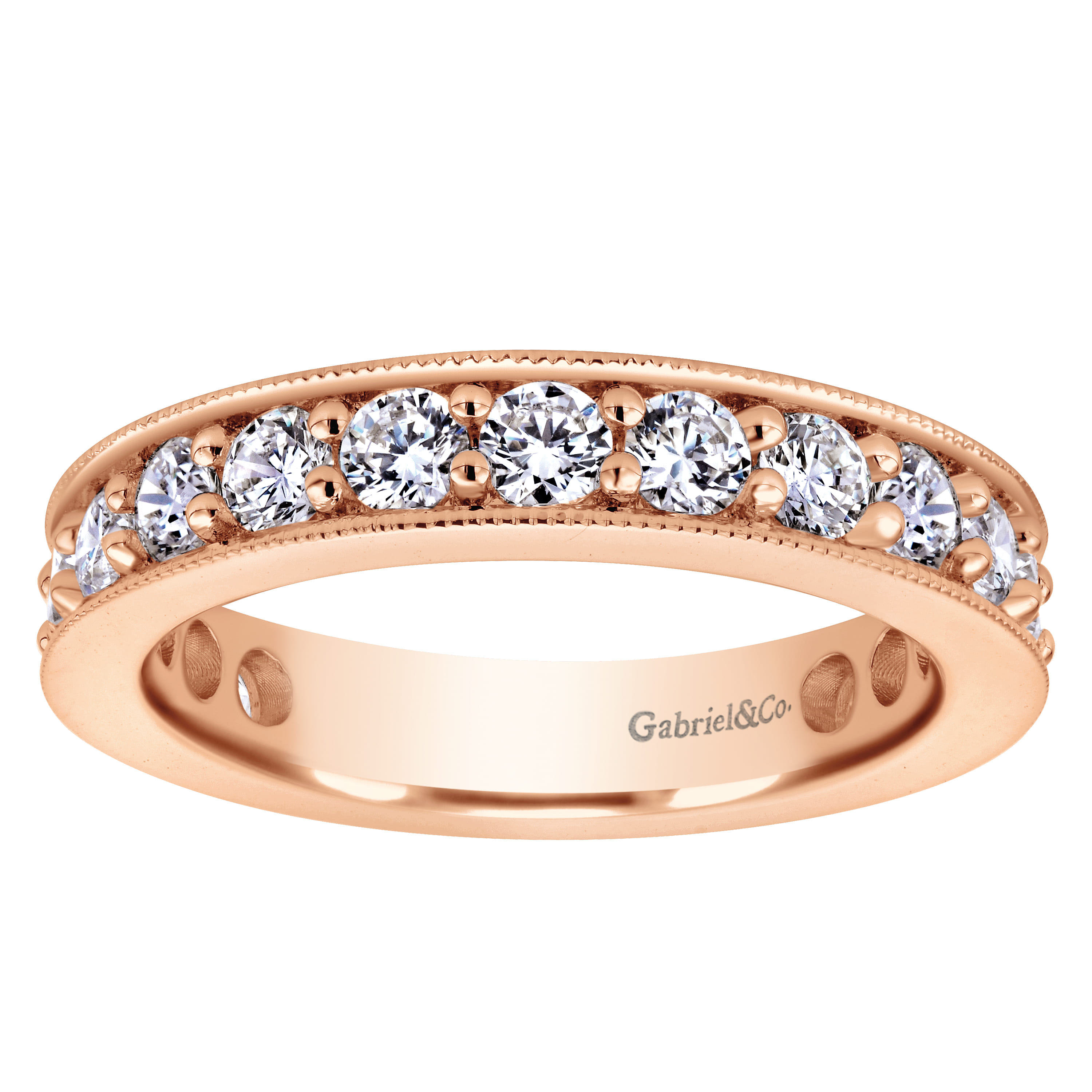 Eternity Band Wedding Ring in 14k Rose Gold with Round Natural Diamond at Gabriel & Co. - Shot 5