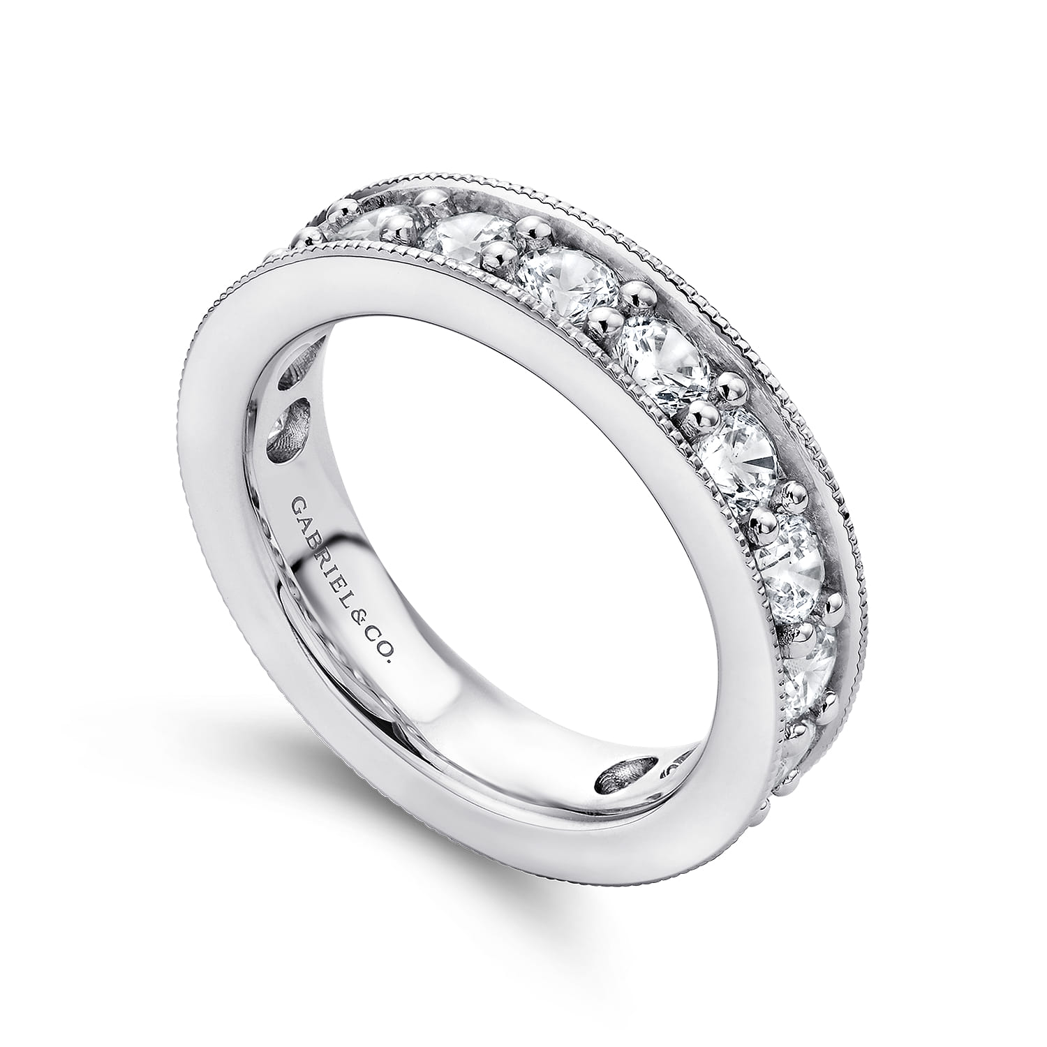Eternity Band Wedding Ring in 14k White Gold with Round Natural Diamond at Gabriel & Co. - Shot 3