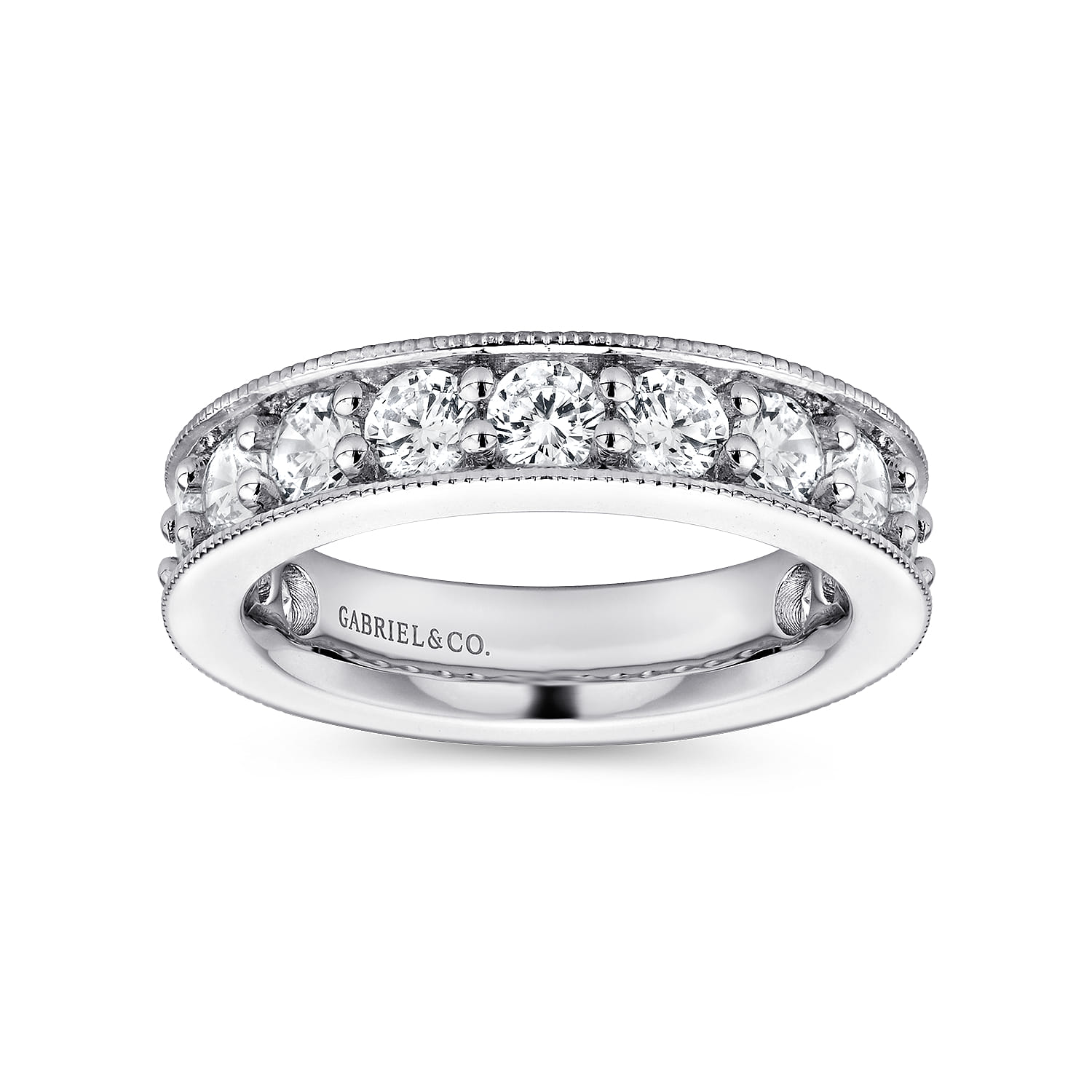 Eternity Band Wedding Ring in 14k White Gold with Round Natural Diamond at Gabriel & Co. - Shot 4