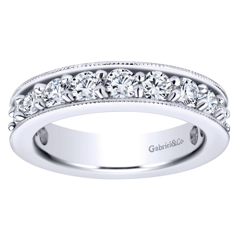 Eternity Band Wedding Ring in 14k White Gold with Round Natural Diamond at Gabriel & Co. - Shot 5