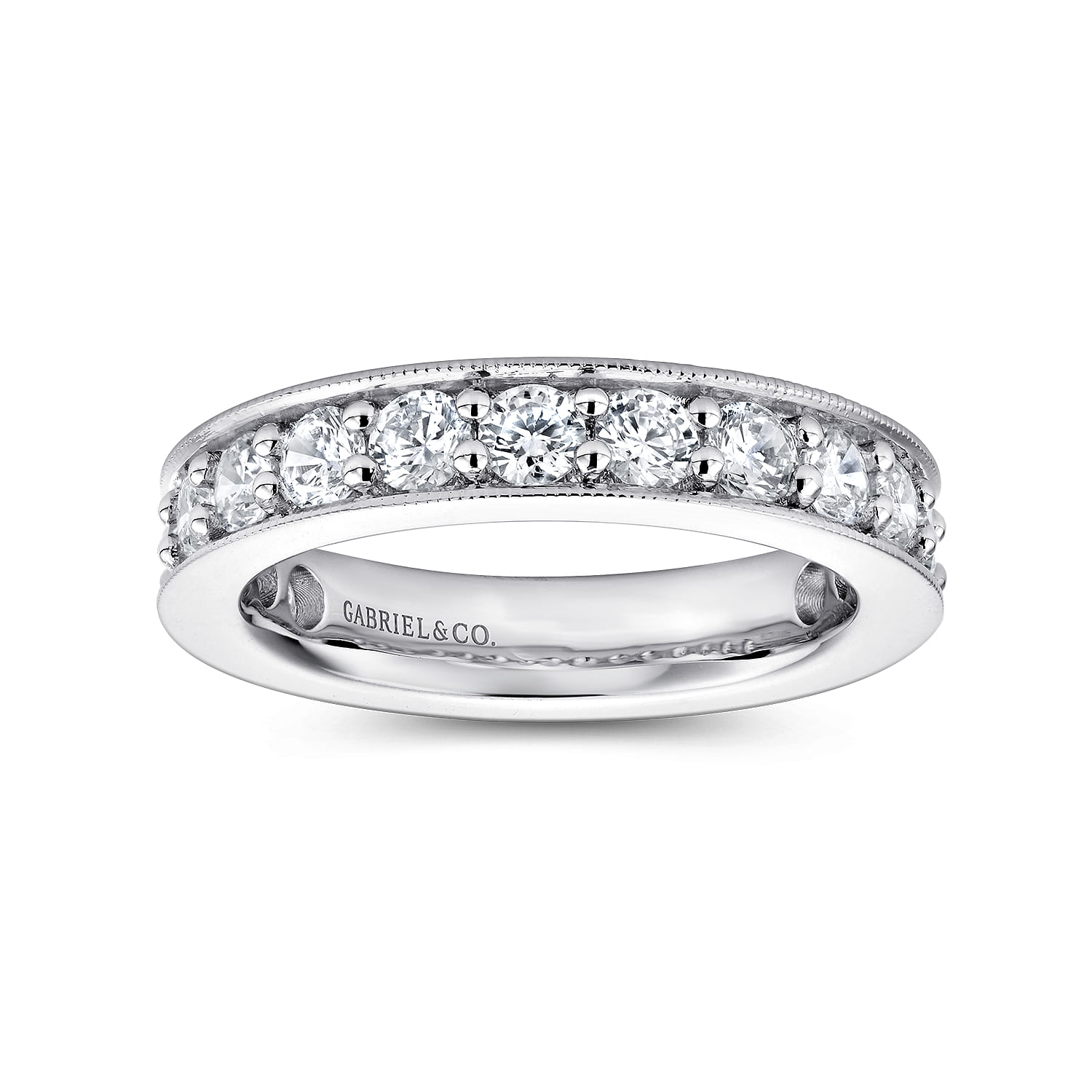 Eternity Band Wedding Ring in 14k White Gold with Round Natural Diamond at Gabriel & Co. - Shot 4