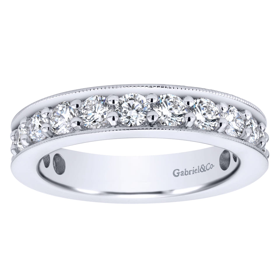 Eternity Band Wedding Ring in 14k White Gold with Round Natural Diamond at Gabriel & Co. - Shot 5