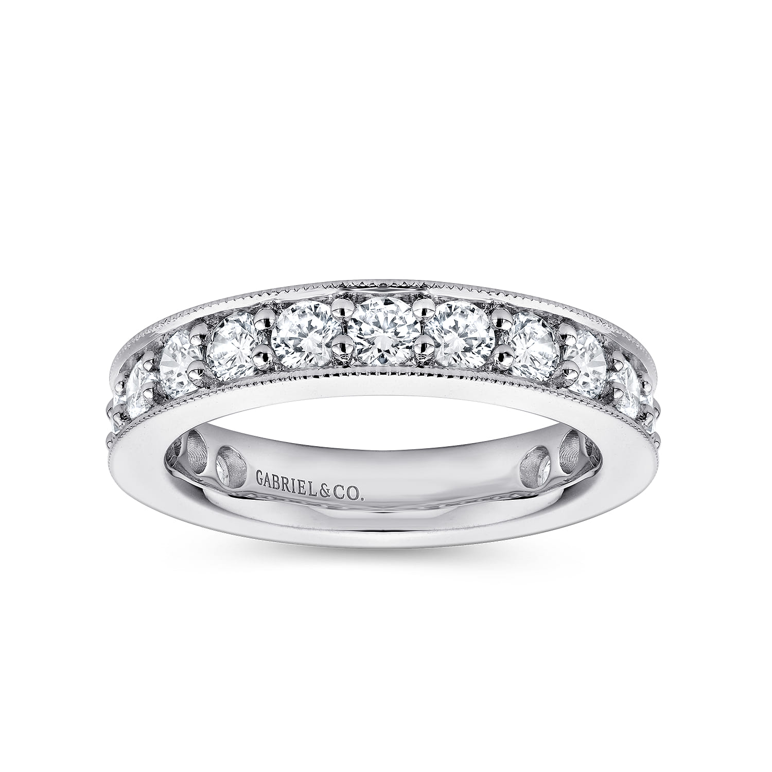 Eternity Band Wedding Ring in 14k White Gold with Round Natural Diamond at Gabriel & Co. - Shot 4
