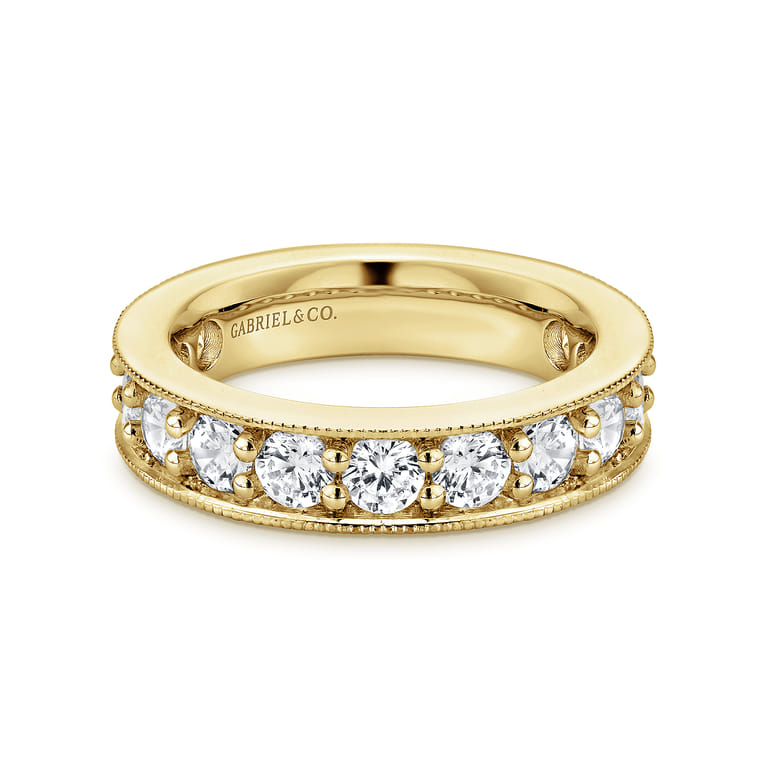 Eternity Band Wedding Ring in 14k Yellow Gold with Round Natural Diamond at Gabriel & Co. - Shot 1