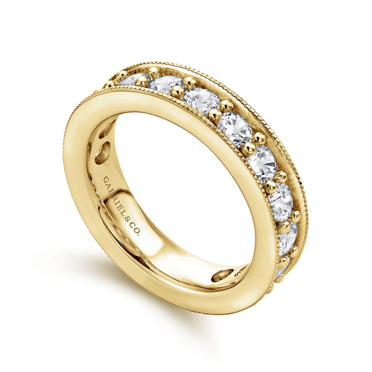 Eternity Band Wedding Ring in 14k Yellow Gold with Round Natural Diamond at Gabriel & Co. - Shot 3