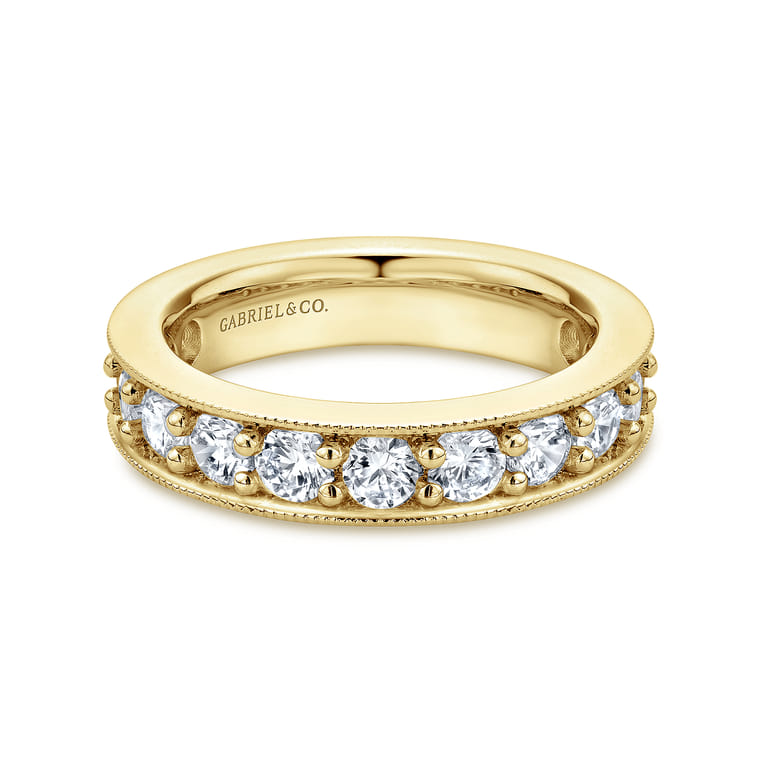 Eternity Band Wedding Ring in 14k Yellow Gold with Round Natural Diamond at Gabriel & Co. - Shot 1