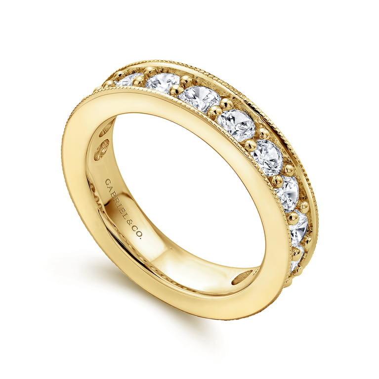 Eternity Band Wedding Ring in 14k Yellow Gold with Round Natural Diamond at Gabriel & Co. - Shot 3